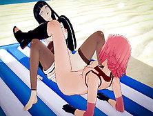 Sakura And Hinata Tribbing On The Beach - 3D Hentai