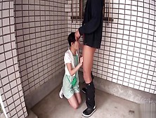 Racy Flat Chested Japanese Youthful Harlot Fingering Her Pussy In Public Place