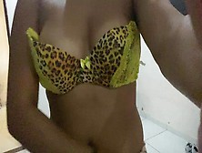 Sexy Brunette Showing Gigantic Tits And Her Leopard Bra