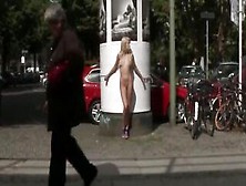 Nude Sub Tied Into The City Center