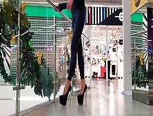 Tall Top Model Walks In To Her Store In Her Sexy Outfit And High Heels