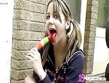 Little Titty Andi Pink Licks Popsicle & Shows Twat!