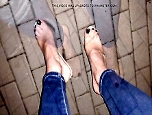 Crossdresser Seduces With Stunning Feet In Stripper Heels On The Public Street