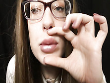 Amateur In Glasses Plays With Her Lips