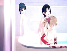 Sao Sword Art Online Cartoon - Kirito Fucks Asuna & Suguha Into The Bath Tub
