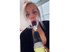 Bimbo Blonde Abuses Her Holes With A Monstrous Power Tool Dildo