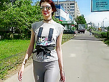 Sexy Natalia Walks Down The Street In Tight Leggings