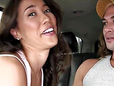 Asian Beauty Fondling Cock In The Car