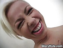 Blonde Slut Adrianna Nicole Takes Black Dick In Her Mouth Through A Glory Hole