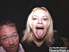 Smiling Blonde Bitch Fucked In Gang Porn Theater!