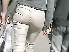 Nice Street Voyeur Shot Of Tight Beige Pants On A Sexy Ass