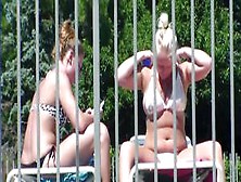 2 Of 3 Candid Bikini Butt Boobs Pussy Slip Tanning Pool Side