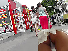 Girl Walks With Her Gf In The Amateur Upskirt Scene