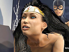 Bat Woman And Wonderwoman - Bat Dildo Never Fails! Wet Sweet Labia For Days!