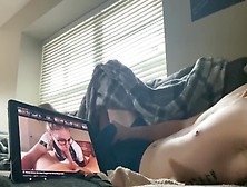 Watching Porn In The Living Room While Everyone Upstairs Large Spunk In Shorts Watch End