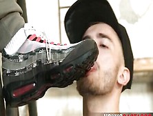 Submissive Guy Licks Partner's Dirty Shoes And Sucks His Cock