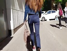 Hot Girl With Sexy Small Ass In Tight Jeans