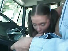 Curious Brunette Teen Sucks Bus Drivers Cock