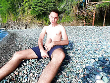 Guy Jerking Off Dick On A Nudist Beach And A Passerby Joined Him