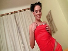 A Cutie Is In Her Red Dress,  Alone And Doing Hot Sexy Poses