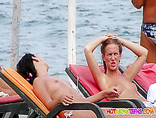 Amateur Bikini Girls At The Beach Showing Their Open Legs
