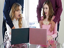 Daughterswap - Dirty Teens River Lynn And Celestina Blooms Disciplined By Stepdads For Bad Grades