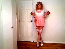 Blonde Shemale In Pink And White Outfit
