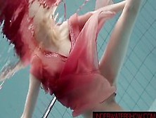 Katya Okuneva In Red Dress Erotic Water Show
