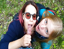 Two Girls Sucking Dick Outdoor And Share Cum Facial