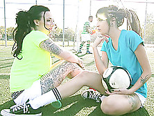 Sporty Tattooed Latina Teens Emilie Martini And Loica Share A Fat Cock