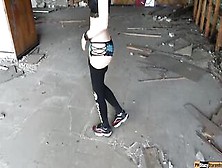 Skinny Golden-Haired Is Sucking A Goth Hard Rod And Rubbing Her Snatch In The Ruins