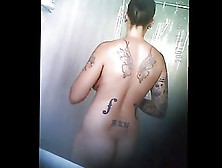 Tattooed Hotty Spy Shower