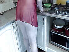 Milf Frina Continues Naked Cooking.  Todays Menu Is Chicken.  Sweet Milf In Kitchen No Panties In Transparent Negligee.  Natural Bo