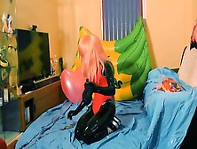 Rubber Kigurumi Gulping Down Rubber Balloon
