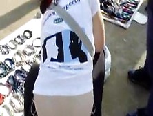 Busty Girl Showing Butt Crack On Candid Spy Cam