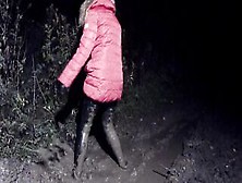 Angel Having Joy In The Mud On Her Fresh Moncler Jacket