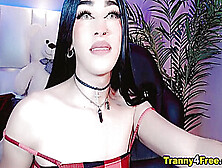 Cute Goth Transsexual Stuffs Her Smooth She Pussy With Cock