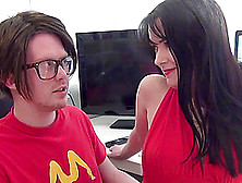 Busty Tanya Fox Is Sucking The Nerdy Guy's Cock With A Great Pleasure