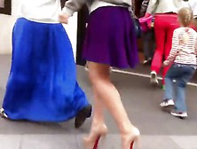 Upskirt Look Under Milf's Purple Skirt