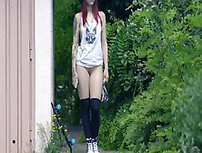 Skater Girl In The Public Walk Over The Street Musicvideo