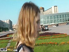 Lovely Fair-Haired Teenage Tart Green Eyes Giving A Great Blow Job In Public