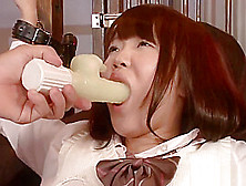 Tied Up Asian Schoolgirl Has Her Squirting Bush Viciously To