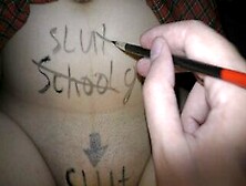 Kinky Teen Schoolgirl With Big Boobs Gets Dirty Bodywritings
