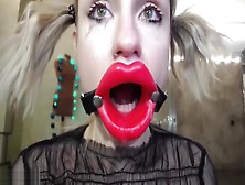 Crazy Slut Fucking Her Mouth With Big Dildo