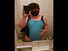 Chubby Femboy In Swimsuit Masturbating At The Shower