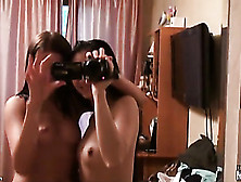 Two Naked Lesbians With Round Asses Posing In The Mirror