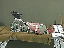 Gay Dude In The Army Gets Tied Up And Sprayed With Cum On Face