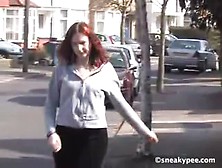 Teen Redhead Caught Peeing In Public