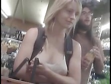 Someone Is Filming The Cleavage Of A Sexy Gal