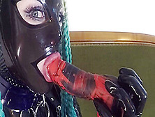 Miss Maskerade Latex Doll Blowjob Dildo In Full Rubber And Hood.